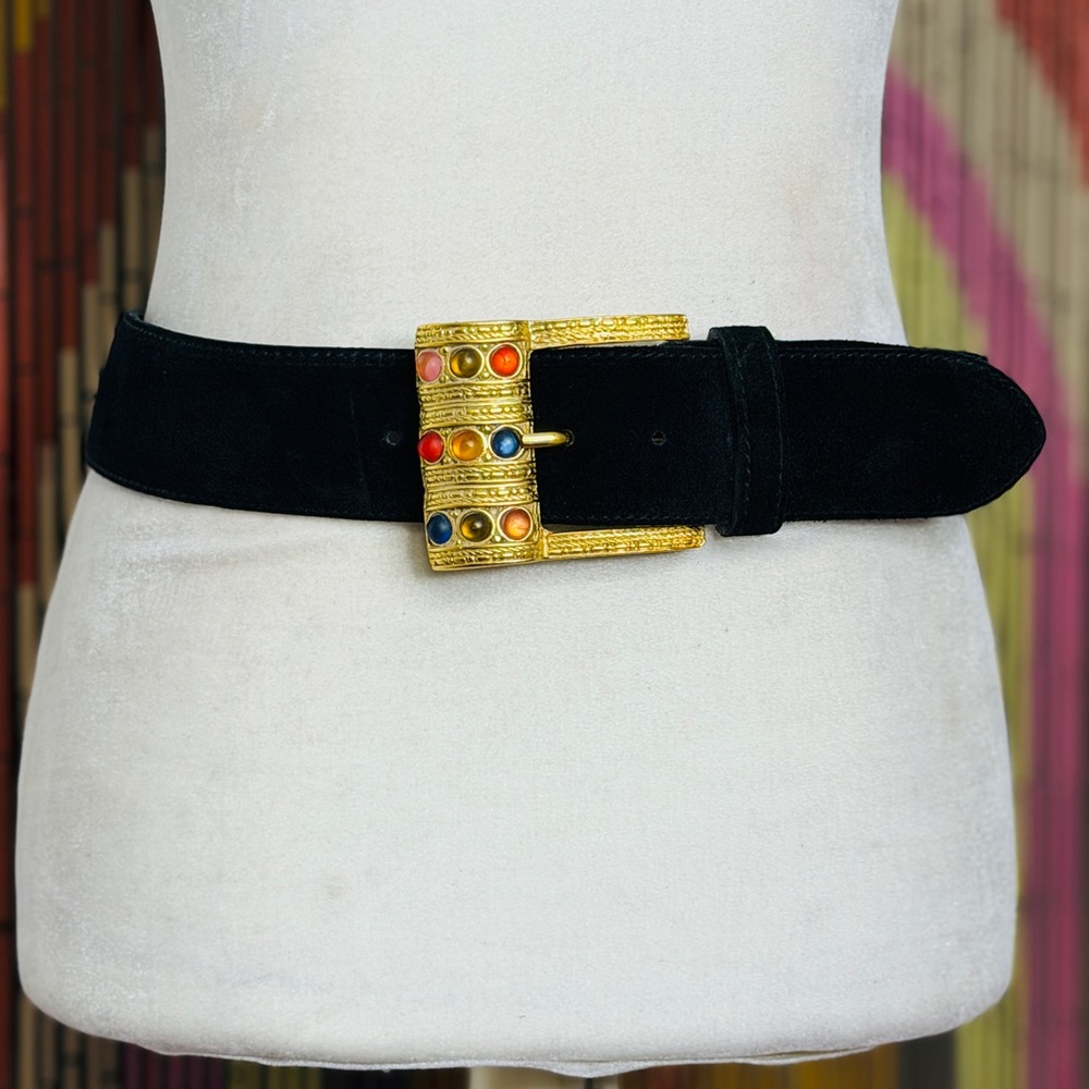 90s Compagnie Internationale Express Suede Jeweled Buckle Statement Belt